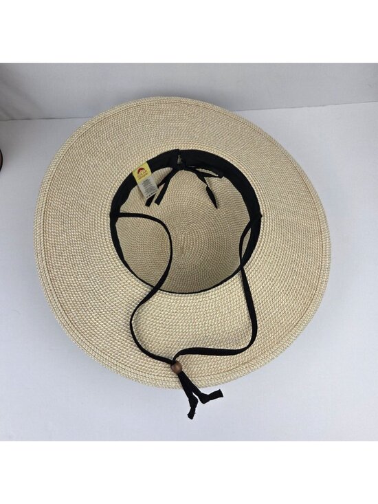 Solar Escape Wide-Brim Straw Hat With Adjustable Chin Strap & Black Ribbon Band main image 4